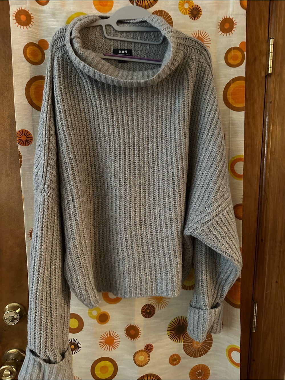 Maeve Chunky Ribbed Cowl Neck Sweater - Light Gray